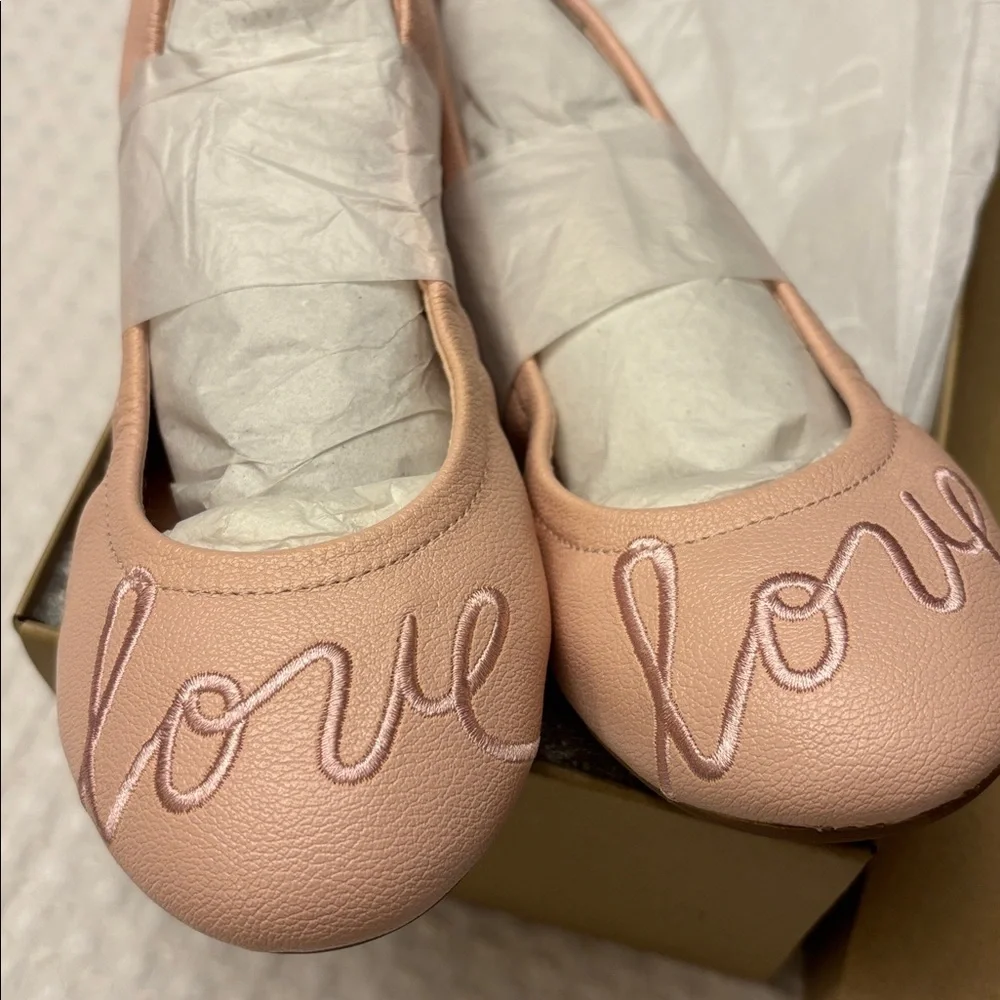 NEW! ED Ellen DeGeneres Langlee Size 11.5M 13M 1M PEONY PINK 'Love' Ballet Flats